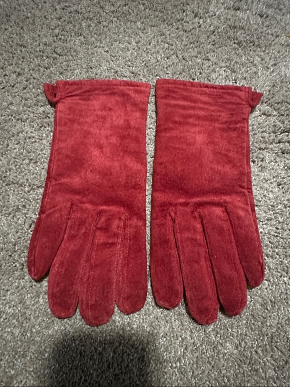 Red Leather Suede Gloves